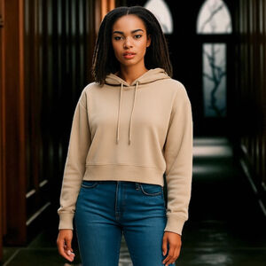 OFFLINE by Aerie Velour Cropped Hoodie Womens Size M Tan Long Sleeve Pullover